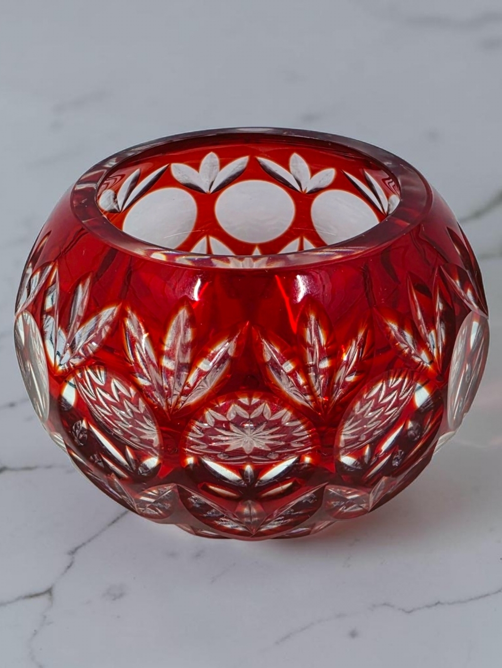 Godinger Crystal Legends Red Cut To Clear Votive Candle Holder